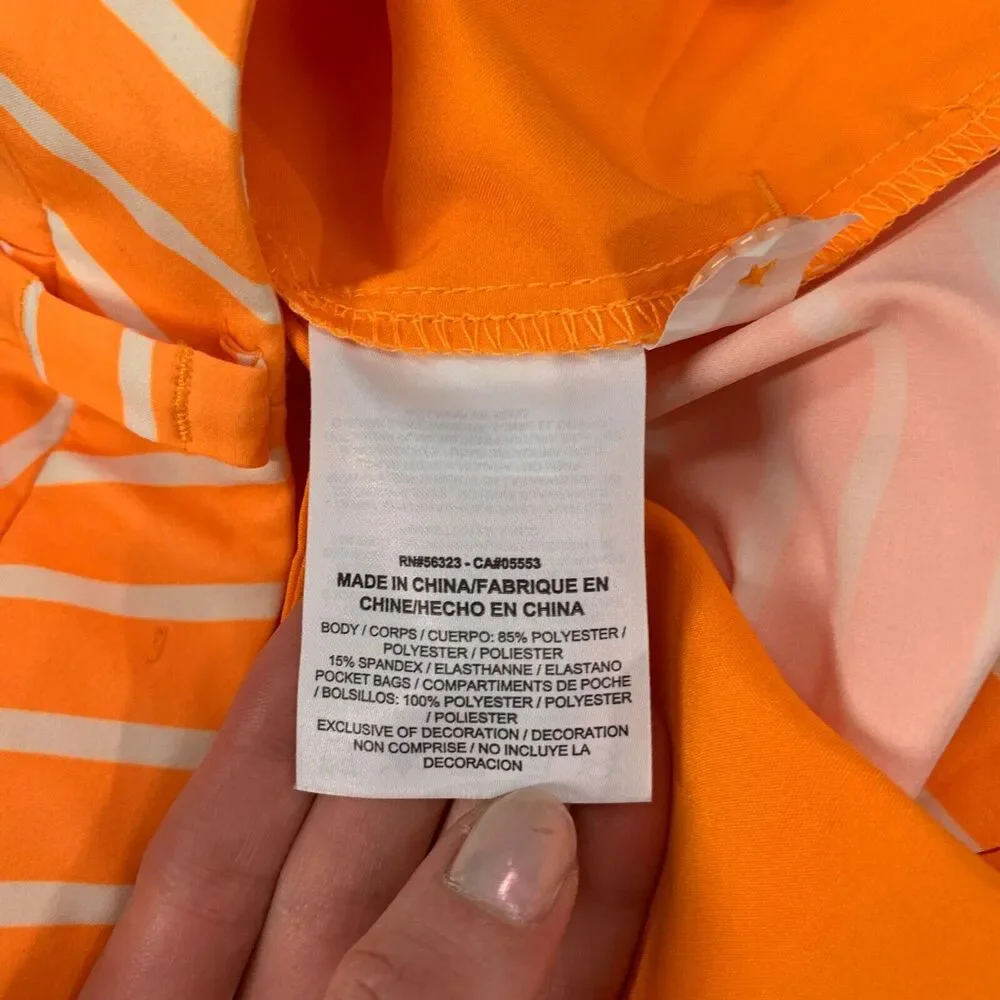 Nike Shorts Womens 14 Orange White Golf Dri Fit Striped Pleated Shorty Pockets‎
